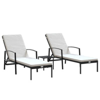 Lettini Prendisole 2 pz con Tavolo in Polyrattan Neri 317643