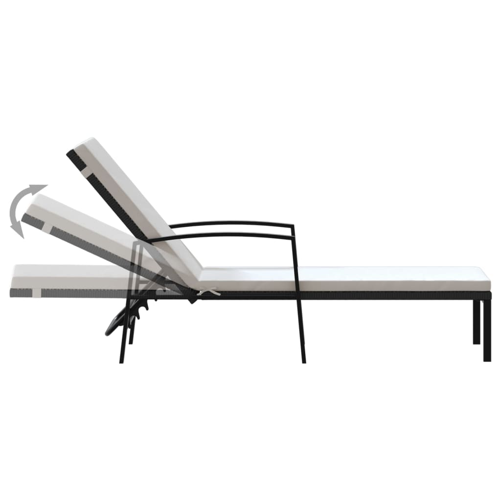 Lettini Prendisole 2 pz con Tavolo in Polyrattan Neri 317643