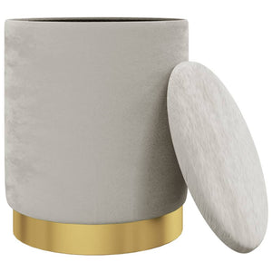Sgabello Rotondo con Contenitore Grigio Chiaro in Velluto 340285