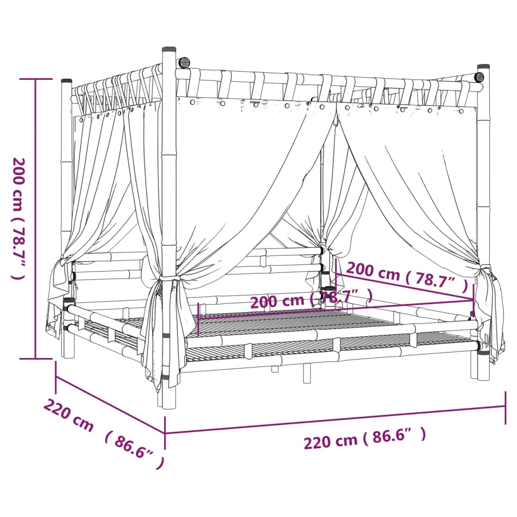 Letto a Baldacchino 200x200 cm in Bambù