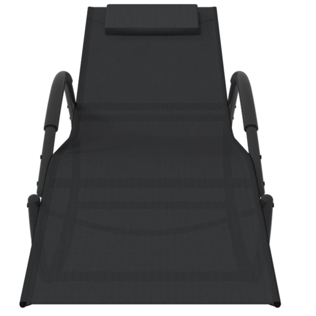 Lettino Prendisole a Dondolo Nero in Acciaio e Textilene cod mxl 23256