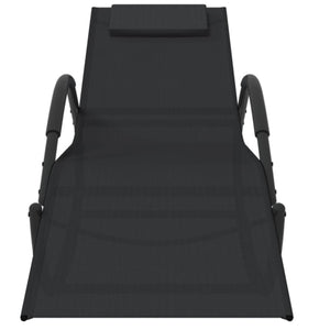 Lettino Prendisole a Dondolo Nero in Acciaio e Textilene cod mxl 23256