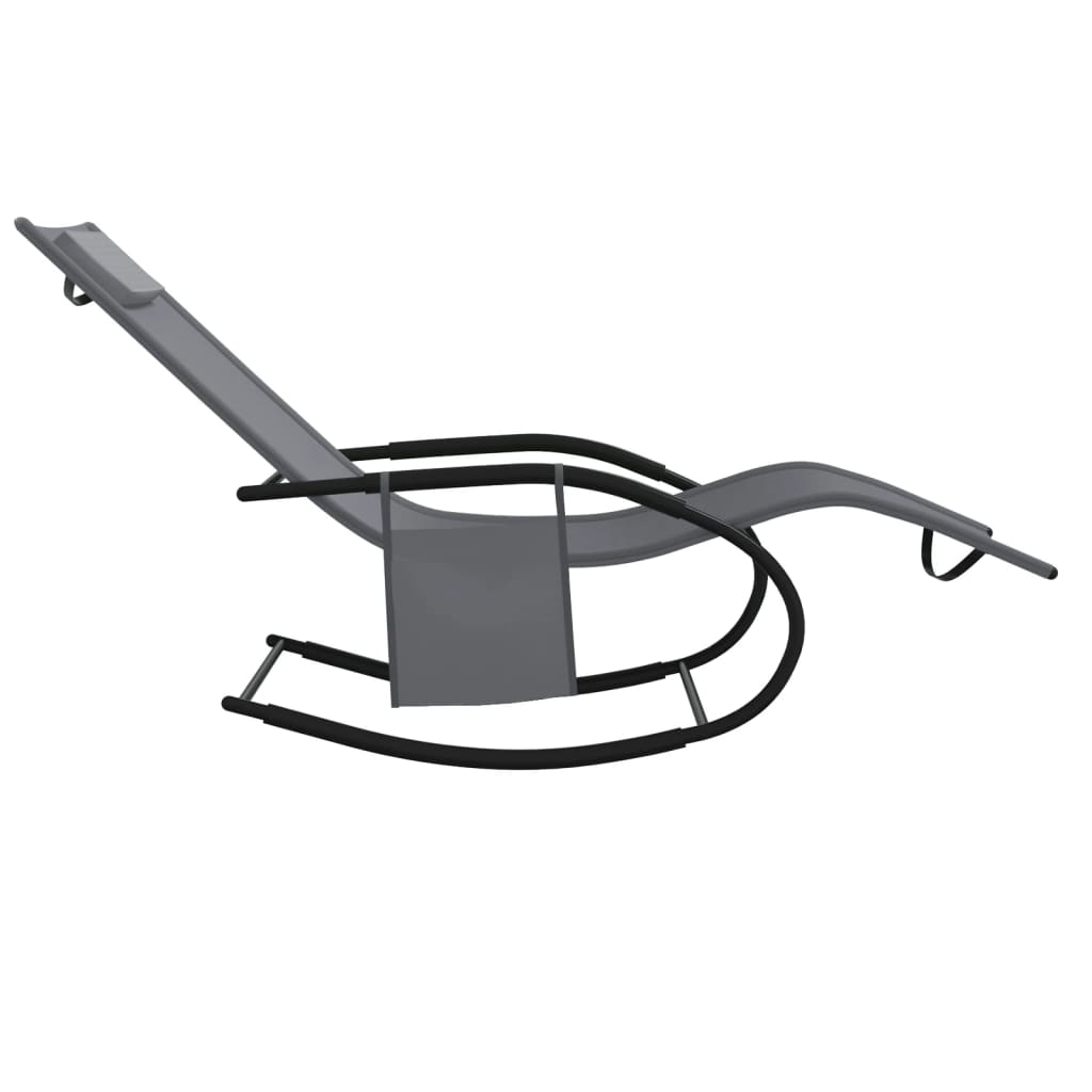 Lettino Prendisole a Dondolo in Acciaio e Textilene Grigio cod mxl 23242