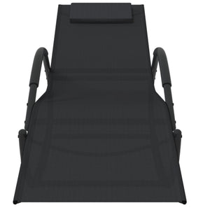 Set di due poltrone lounge a dondolo in acciaio nero e Textilene 02_0011975