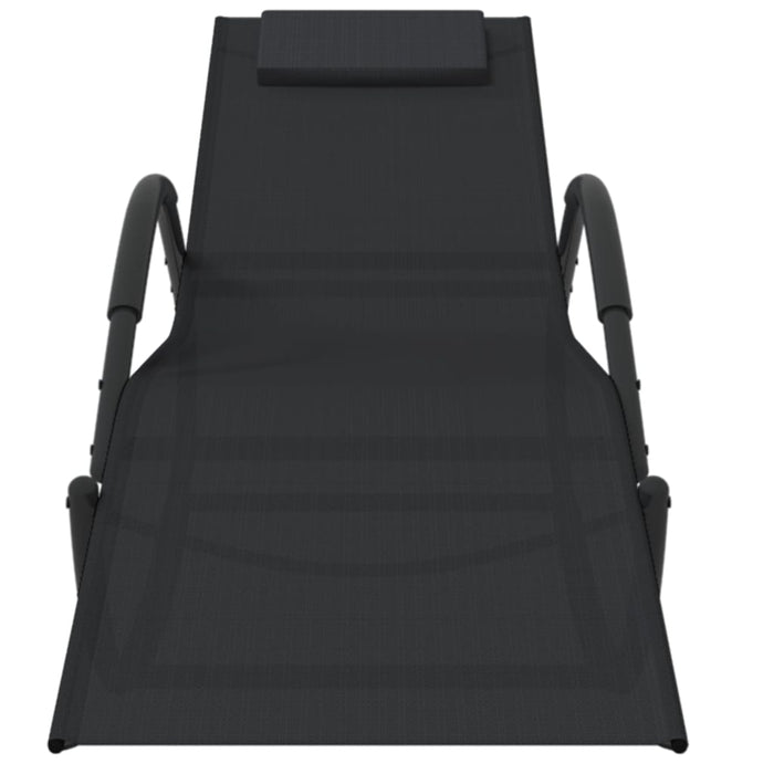 Set di due poltrone lounge a dondolo in acciaio nero e Textilene 02_0011975