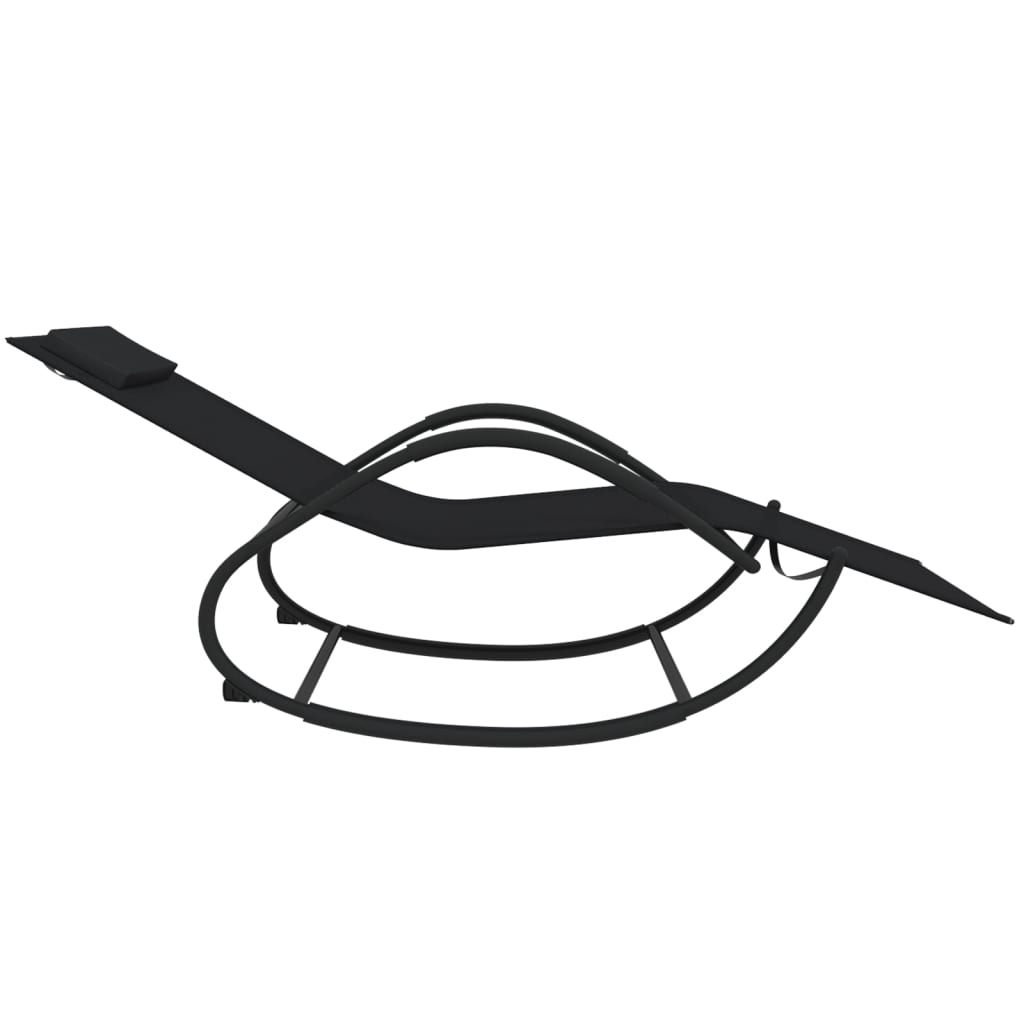 Set di due poltrone lounge a dondolo in acciaio nero e Textilene 02_0011975