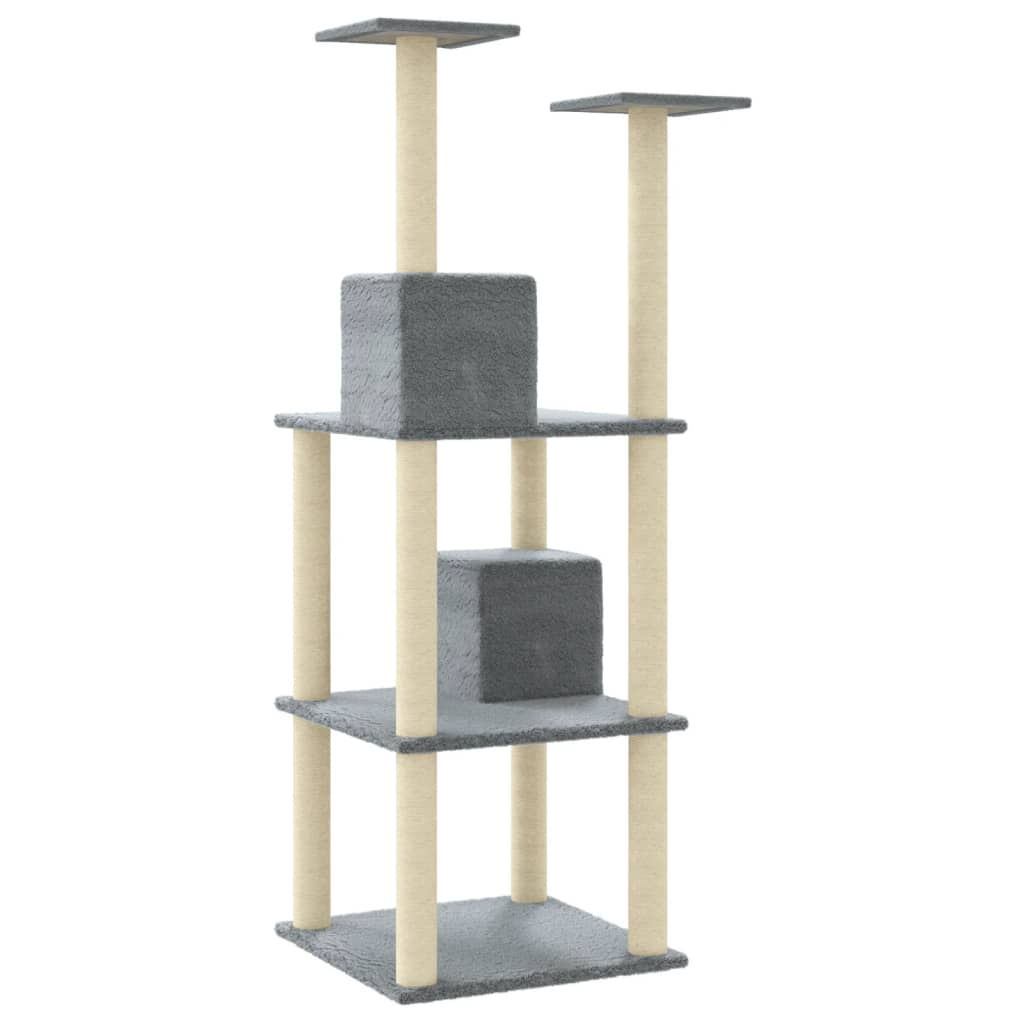 Albero per Gatti con Tiragraffi in Sisal Grigio Chiaro 141 cm