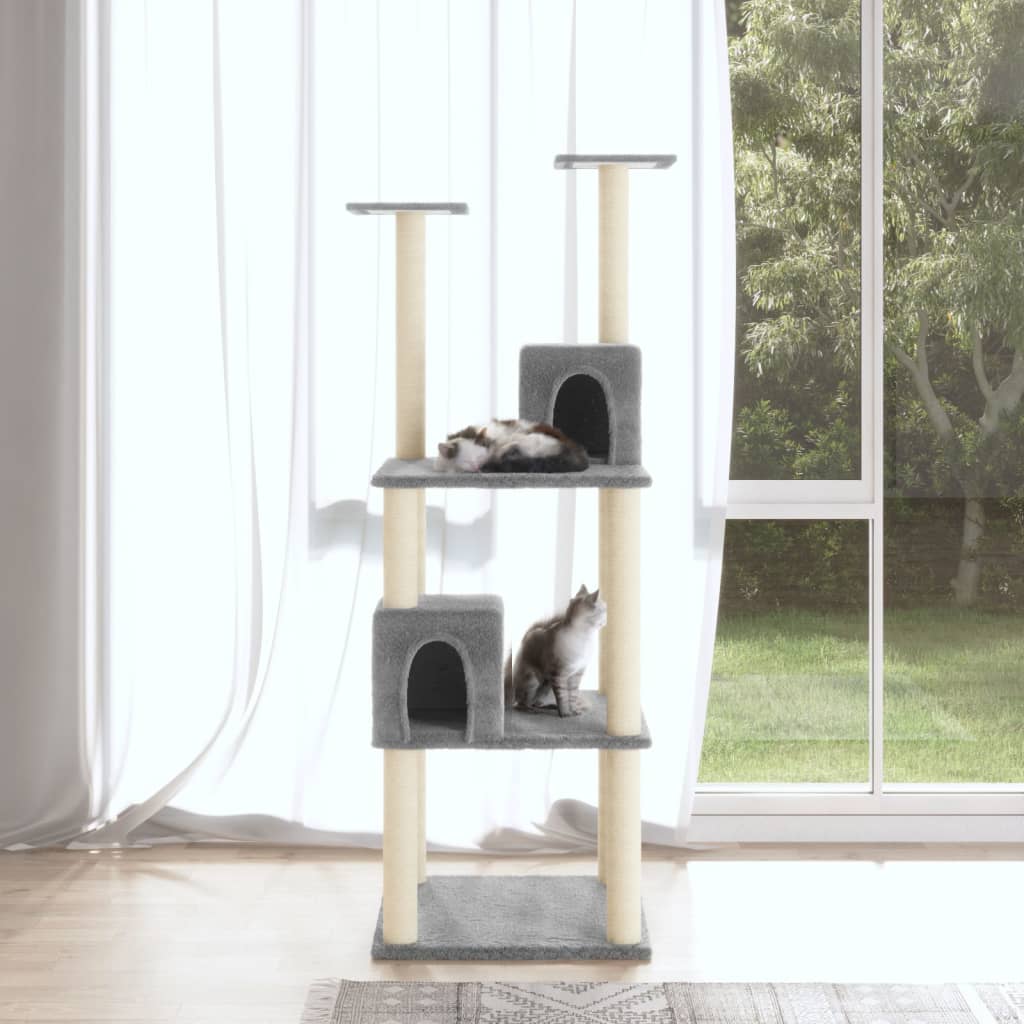 Albero per Gatti con Tiragraffi in Sisal Grigio Chiaro 141 cm 171525