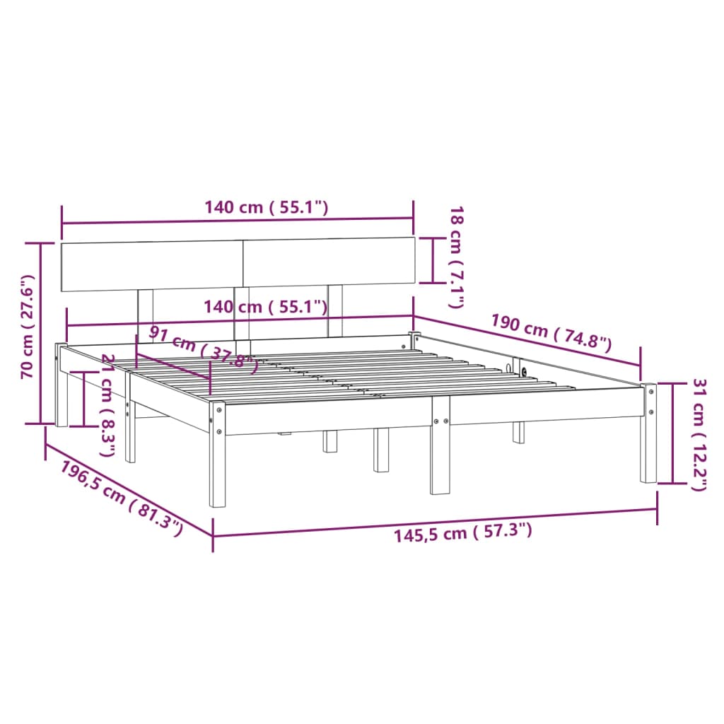Giroletto Grigio in Legno Massello di Pino 140x190 cm 810129