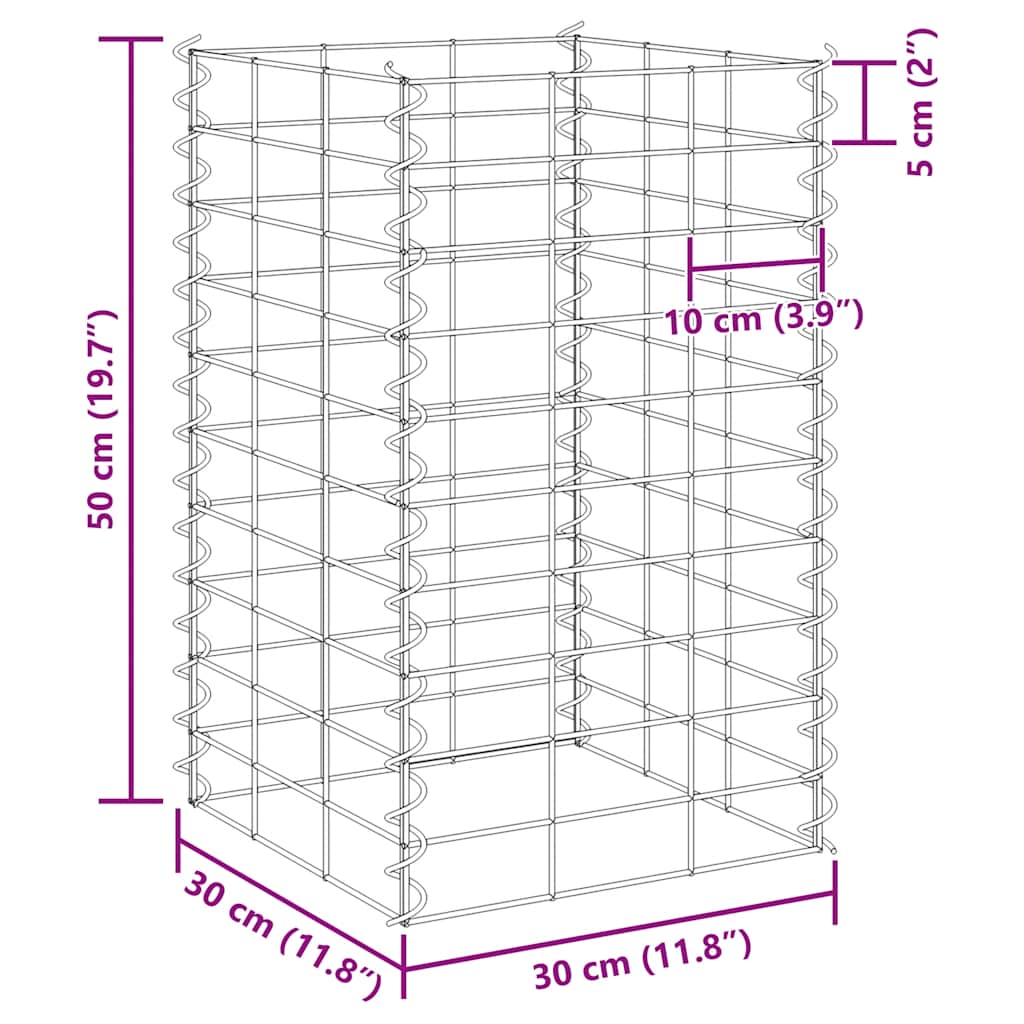 Fioriere Rialzate Gabbione 4 pz 30x30x50/100/150/200 cm Ferro 151252