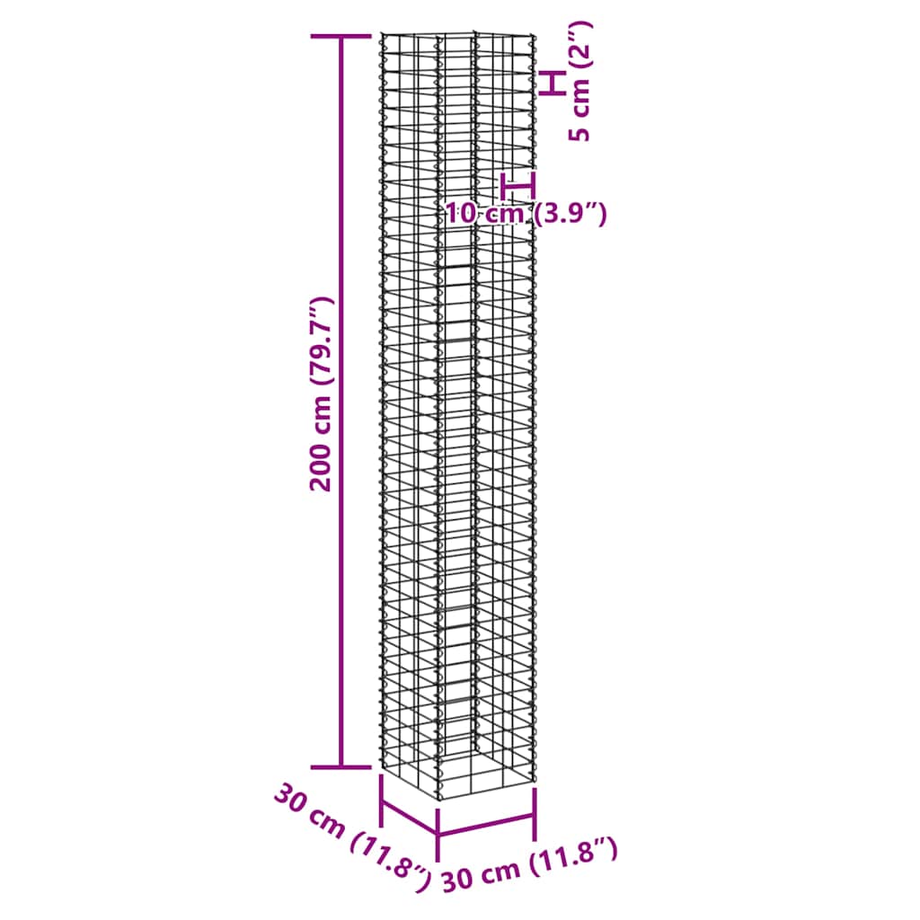 Fioriere Rialzate Gabbione 4 pz 30x30x50/100/150/200 cm Ferro 151252