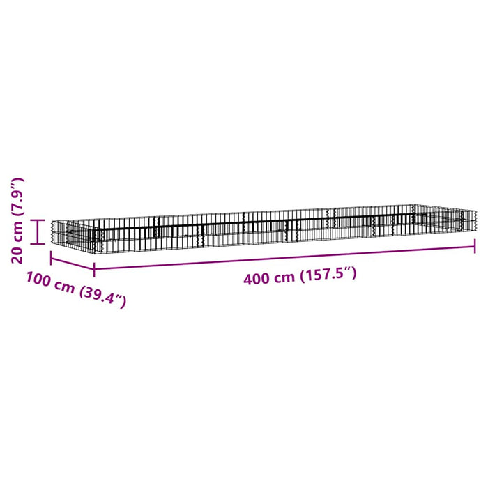 Gabbione Letto Rialzato in Acciaio Zincato 400x100x20 cm 151314
