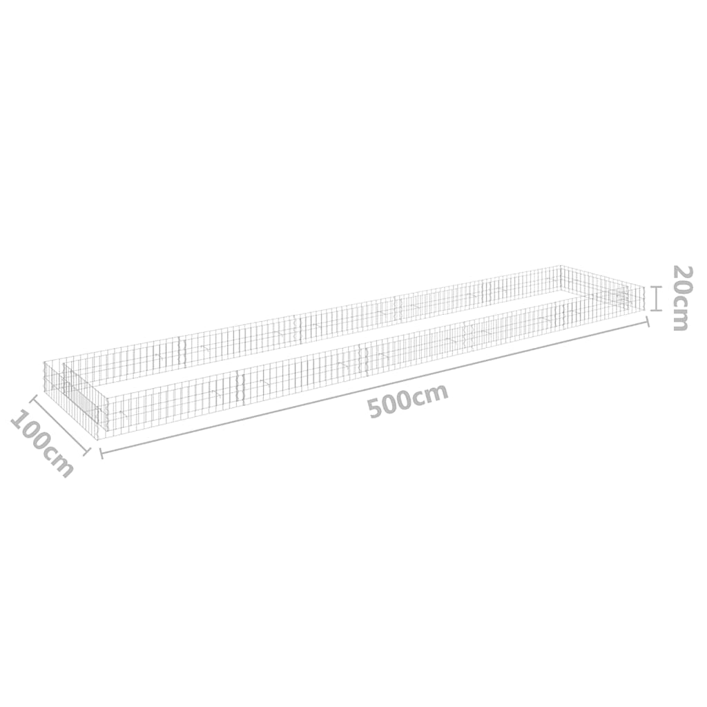 Gabbione Letto Rialzato in Acciaio Zincato 500x100x20 cm