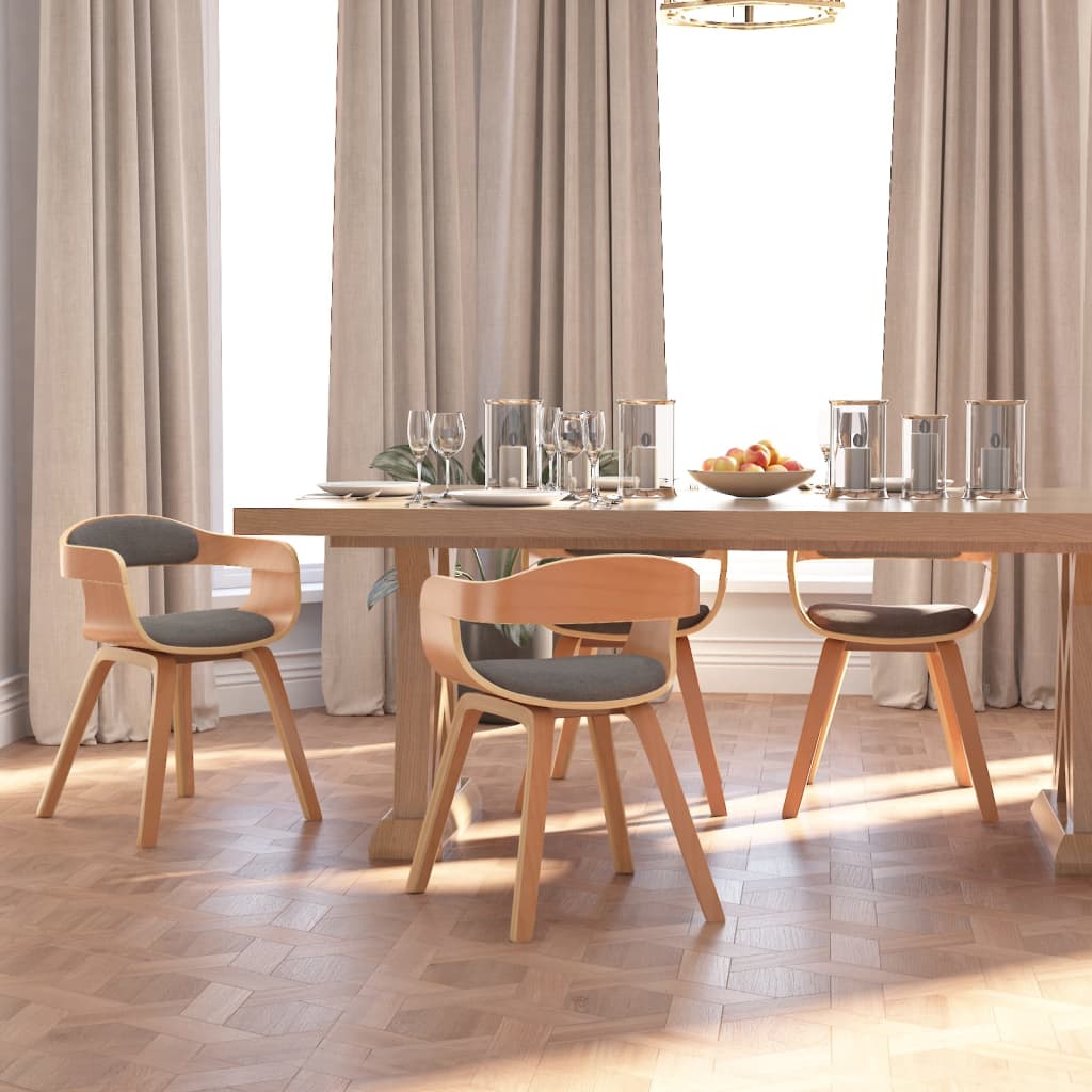 Sedie da Pranzo 4 pz Grigio Chiaro Legno Curvato e Tessuto 3092387