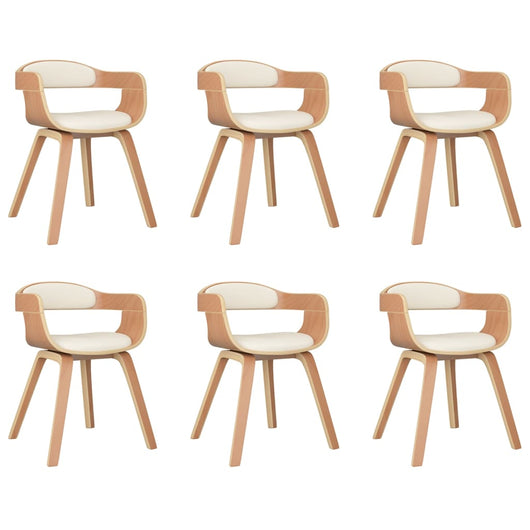 Sedie da Pranzo 6 pz Crema in Legno Curvato e Similpelle cod mxl 23032