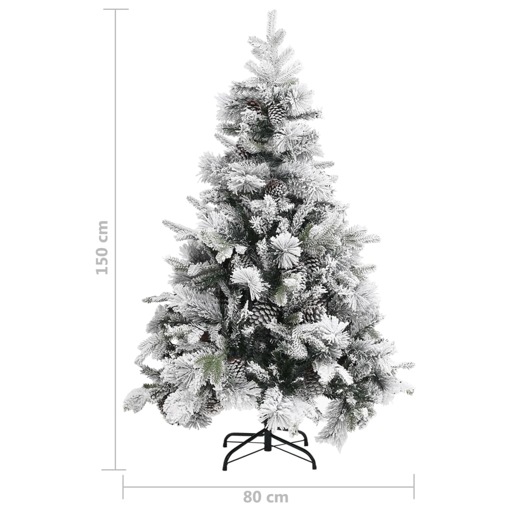Albero di Natale con Neve Floccata e Pigne 150 cm in PVC e PE cod mxl 15511