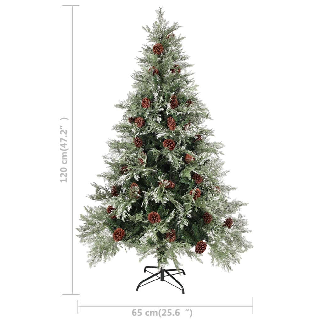 Albero di Natale con Pigne Verde e Bianco 120 cm in PVC e PE