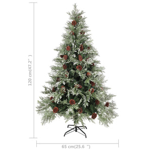 Albero di Natale con Pigne Verde e Bianco 120 cm in PVC e PE