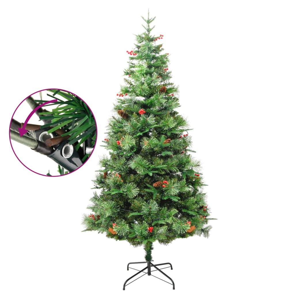 Albero di Natale Preilluminato con Pigne Verde 195 cm PVC e PE 3094557
