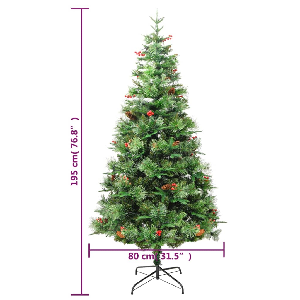 Albero di Natale Preilluminato con Pigne Verde 195 cm PVC e PE 3094557