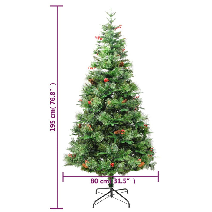 Albero di Natale Preilluminato con Pigne Verde 195 cm PVC e PE 3094557