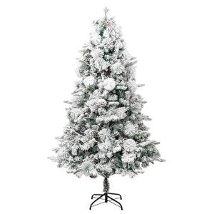 Albero di Natale con Neve Floccata LED e Pigne 225 cm PVC e PE