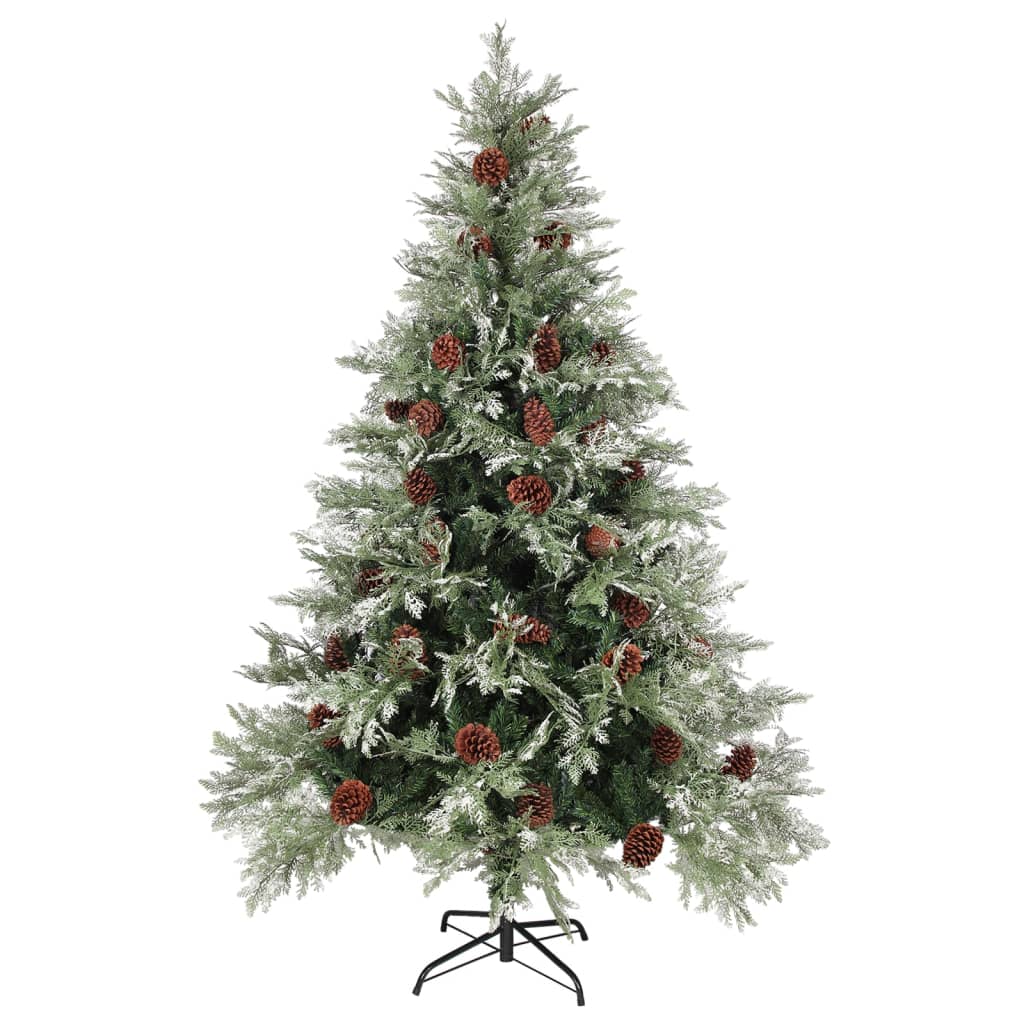 Albero di Natale con Luci e Pigne Verde e Bianco 150cm PVC e PE 3094564