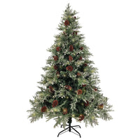 Albero di Natale con Luci e Pigne Verde e Bianco 150cm PVC e PE 3094564