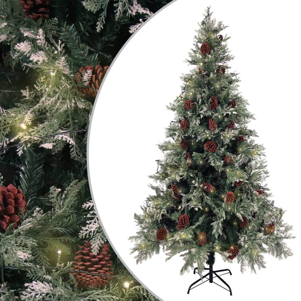 Albero di Natale con LED e Pigne Verde e Bianco 195 cm PVC e PE cod mxl 17965