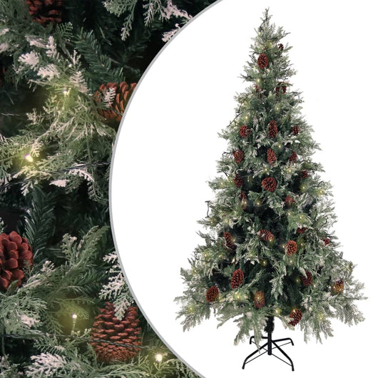Albero di Natale con LED e Pigne Verde e Bianco 225 cm PVC e PE cod mxl 17955