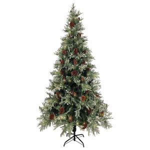 Albero di Natale con LED e Pigne Verde e Bianco 225 cm PVC e PE cod mxl 17955