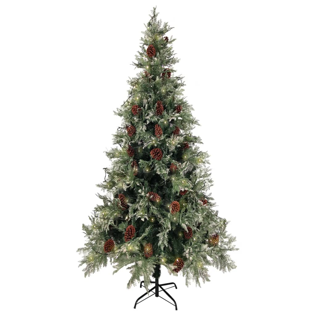 Albero di Natale con Luci e Pigne Verde e Bianco 225cm PVC e PE 3094566