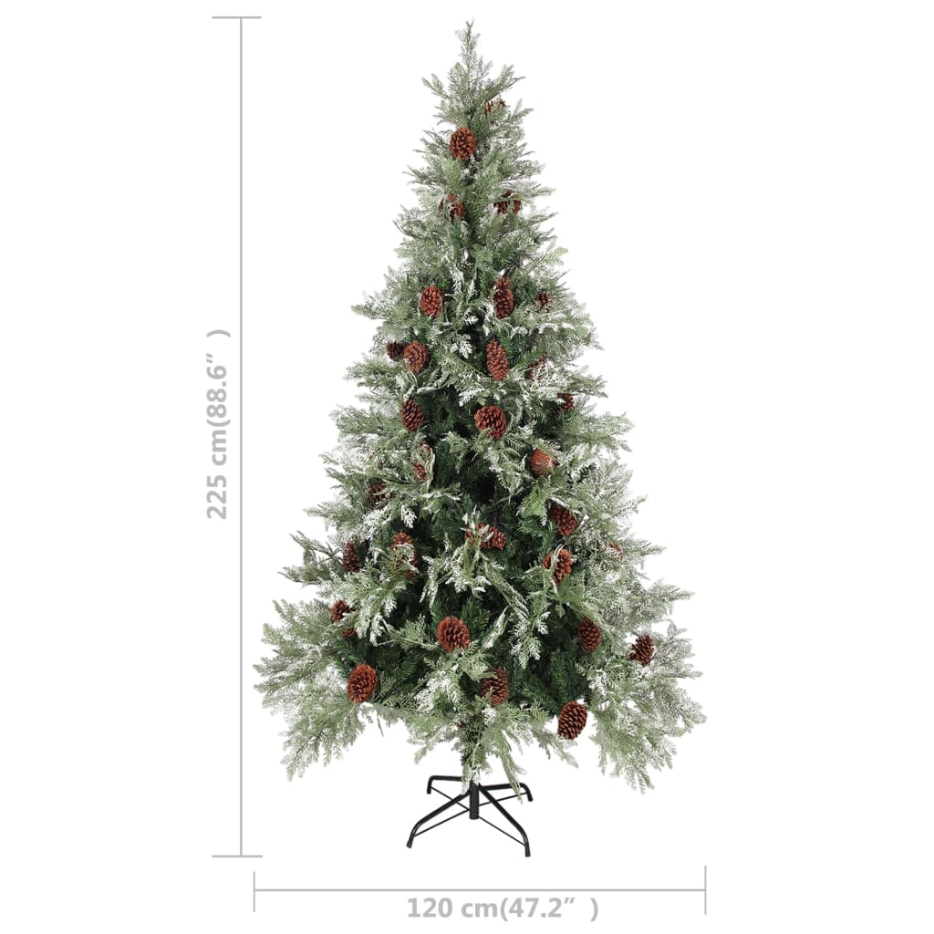 Albero di Natale con Luci e Pigne Verde e Bianco 225cm PVC e PE 3094566