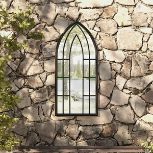 Specchio da Giardino-Specchio Decorativo-Specchio Esterno Nero 100x45 cm in Ferro per Uso Esterno 512472