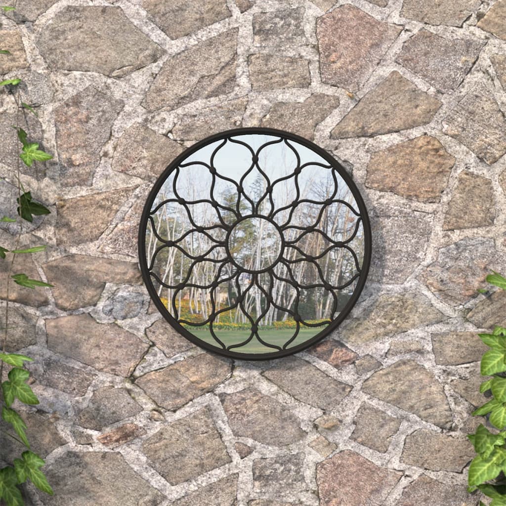 Specchio da Giardino-Specchio Decorativo-Specchio Esterno Nero 40x3 cm in Ferro Rotondo da Esterno