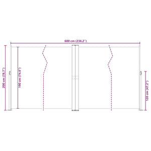 Tenda da Sole Laterale Retrattile Nera 200x600 cm 318006