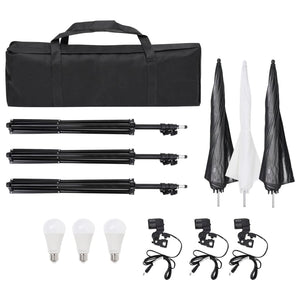 Kit illuminazione da studio con treppiedi e ombrelloni bianco 02_0042393