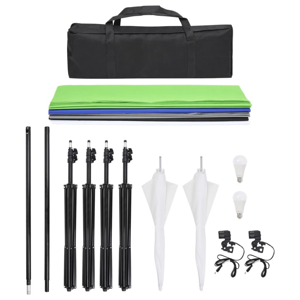 Kit Illuminazione da Studio con Fondali e Ombrelloni Bianco 02_0042390