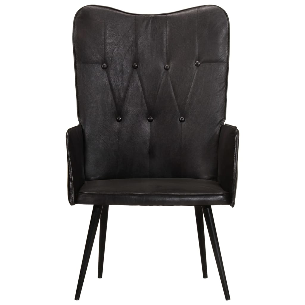 Poltrona Wingback Nera in Vera Pelle 339650