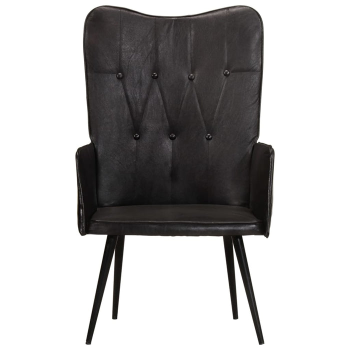 Poltrona Wingback Nera in Vera Pelle 339650