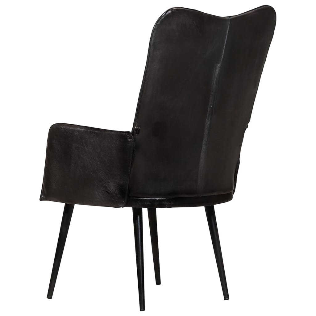 Poltrona Wingback Nera in Vera Pelle 339650
