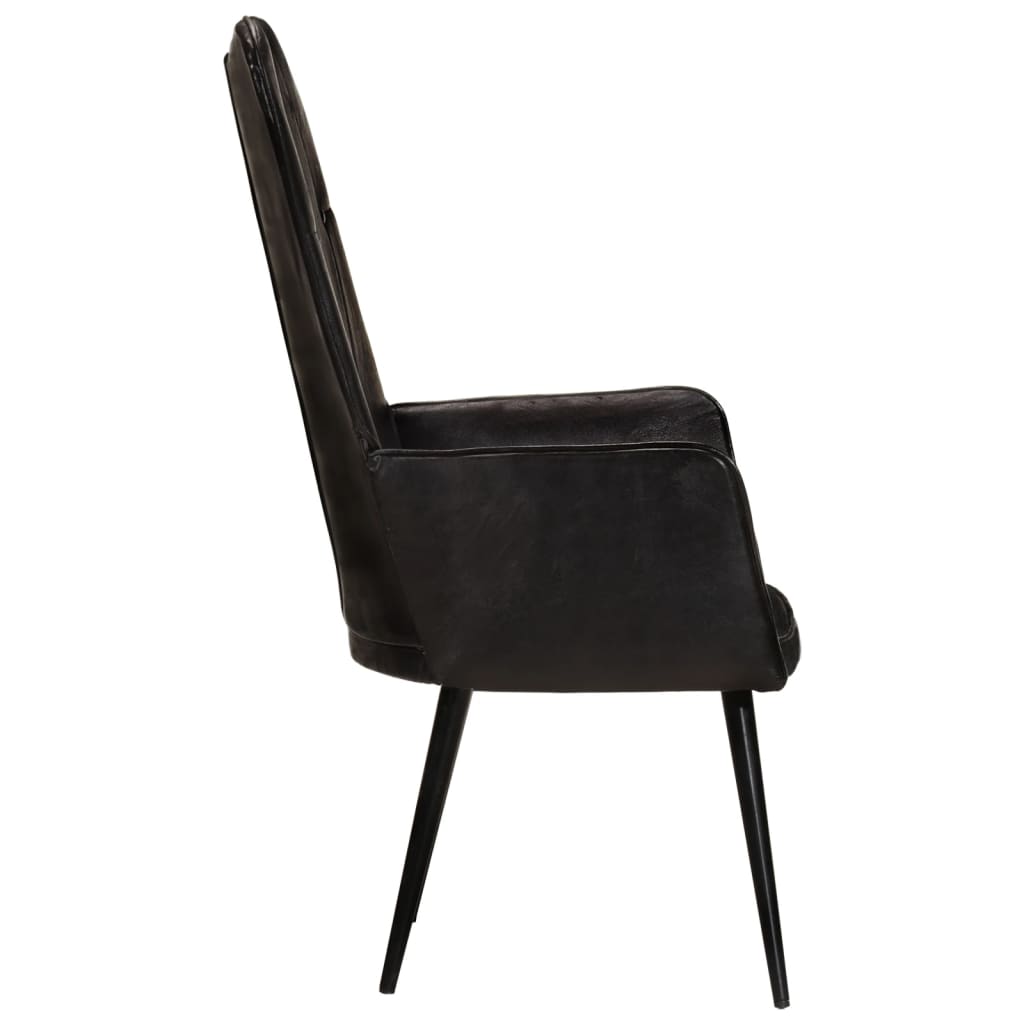 Poltrona Wingback Nera in Vera Pelle 339650