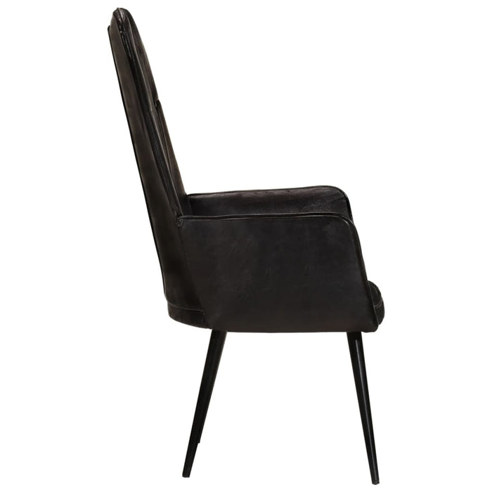 Poltrona Wingback Nera in Vera Pelle 339650