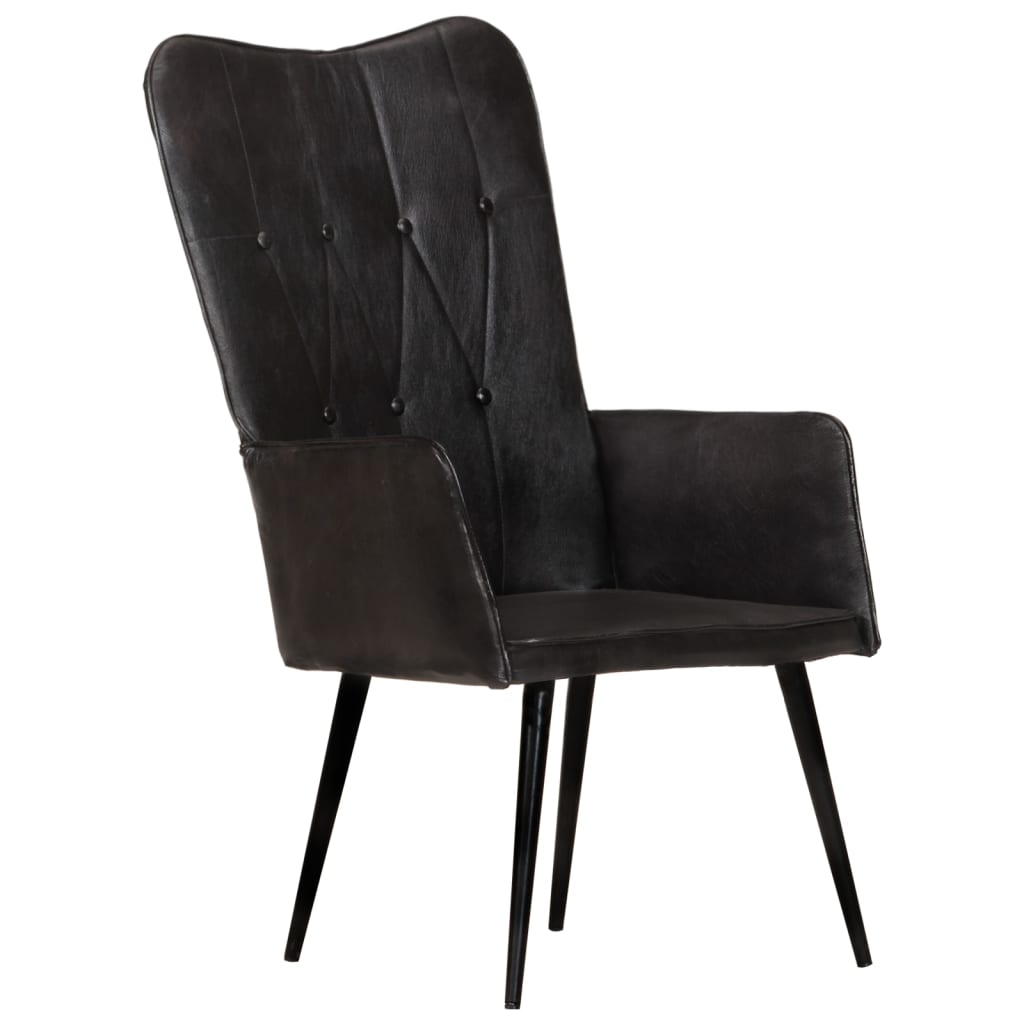 Poltrona Wingback Nera in Vera Pelle 339650