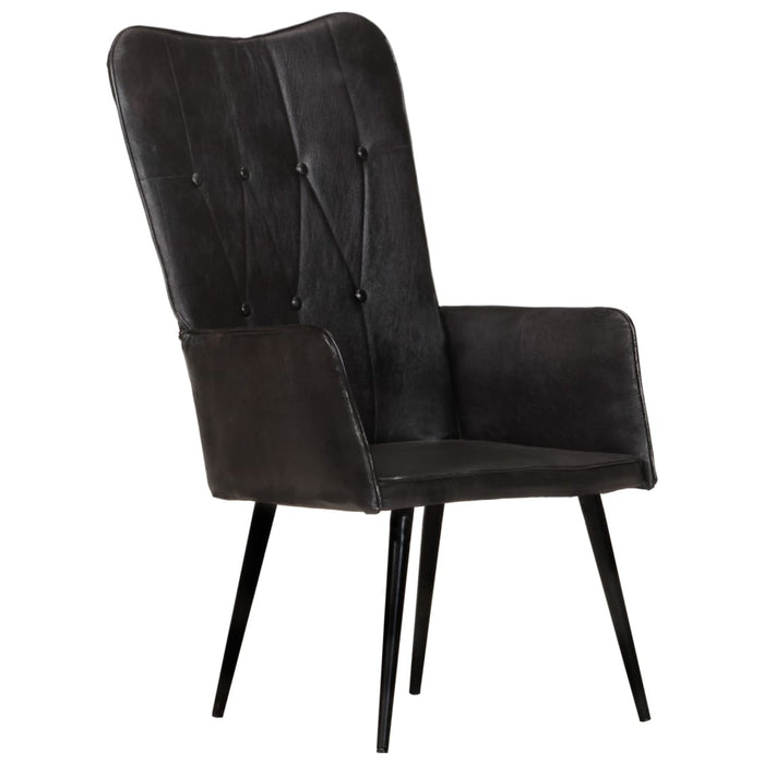Poltrona Wingback Nera in Vera Pelle 339650