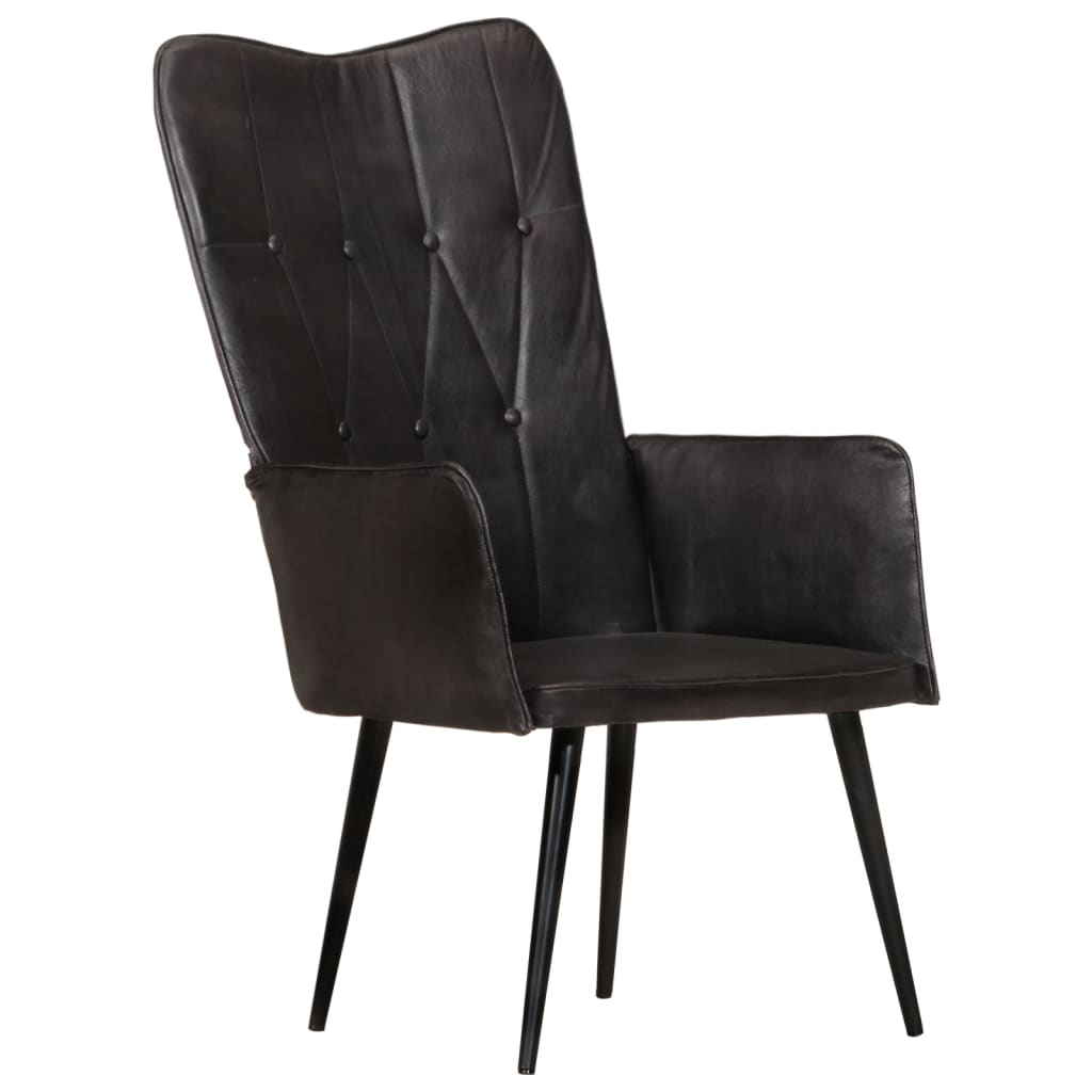 Poltrona Wingback Nera in Vera Pelle 339650