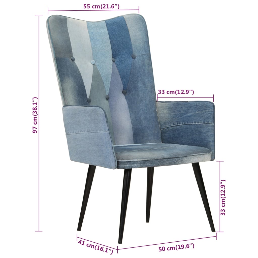 Poltrona Wingback Patchwork Denim in Tela 339656