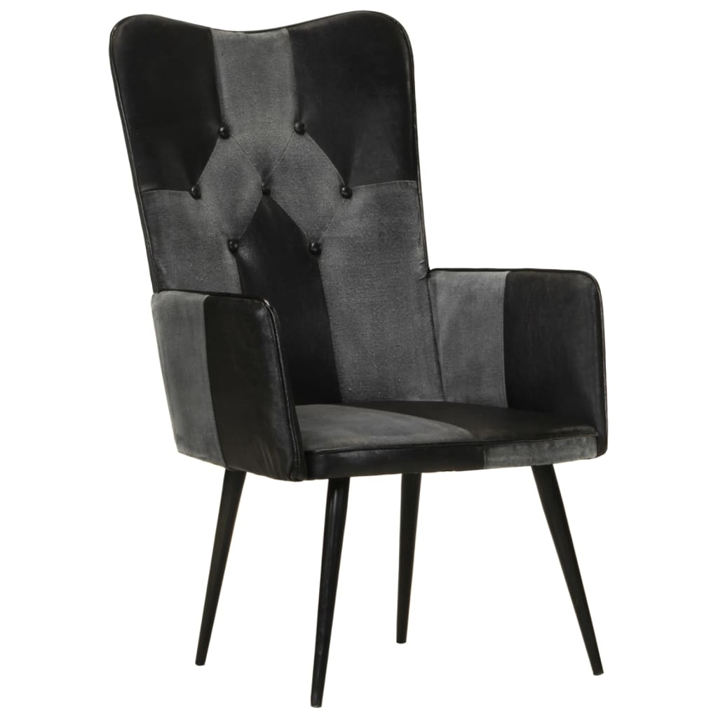 Poltrona Wingback Nera e Grigia in Vera Pelle 339662