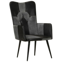 Poltrona Wingback Nera e Grigia in Vera Pelle 339662