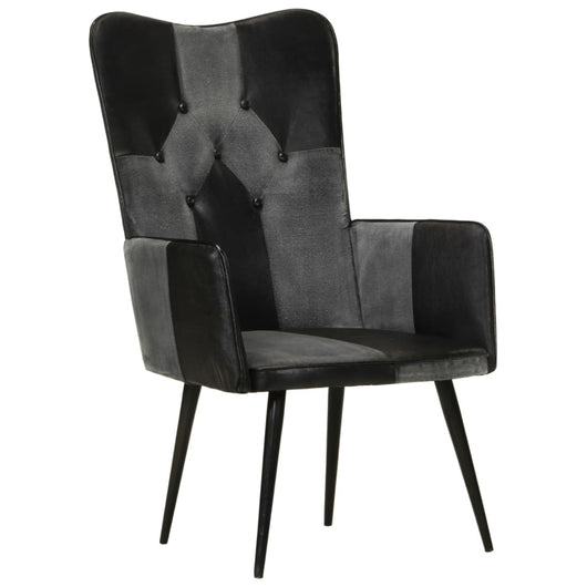 Poltrona Wingback Nera e Grigia in Vera Pelle 339662